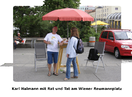 Bild, Karl Halmann mit Rat und Tat am Reumannplatz